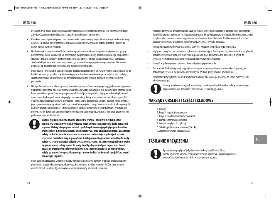 Narządy obsługi i części składowe, Zasilanie urządzenia, Hstr-650 | Dyras HSTR-650 User Manual | Page 8 / 23