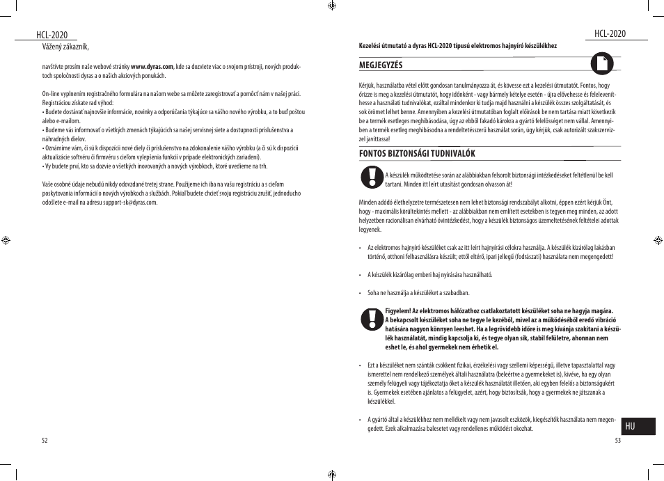 Hu hcl-2020, Hcl-2020 | Dyras HCL-2020 User Manual | Page 27 / 33