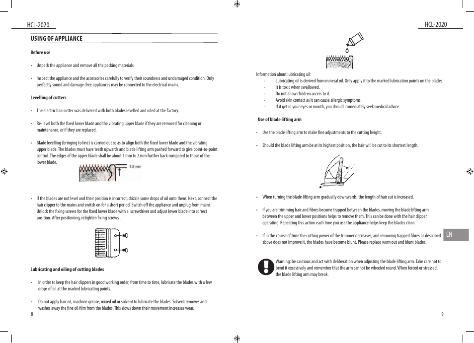 Using of appliance | Dyras HCL-2020 User Manual | Page 5 / 33