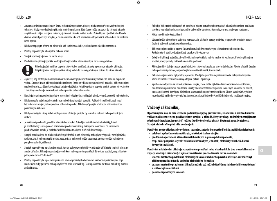 Vážený zákazníku, Hclr-1220 | Dyras HCLR-1220 User Manual | Page 15 / 31