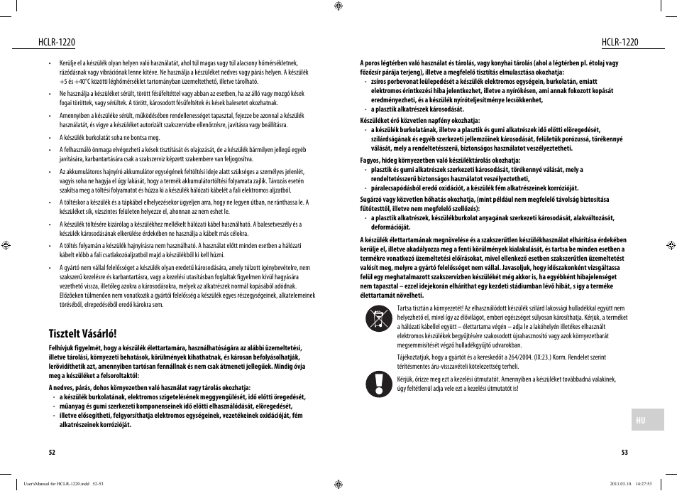 Tisztelt vásárló, Hclr-1220 | Dyras HCLR-1220 User Manual | Page 27 / 31