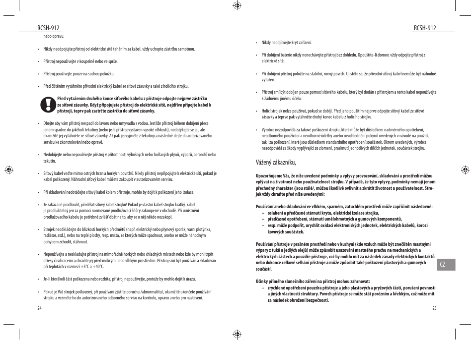 Rcsh-912, Rcsh-912 cz, Vážený zákazníku | Dyras RCSH-912 User Manual | Page 13 / 27