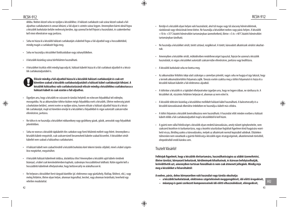 Rcsh-912, Rcsh-912 hu, Tisztelt vásárló | Dyras RCSH-912 User Manual | Page 22 / 27