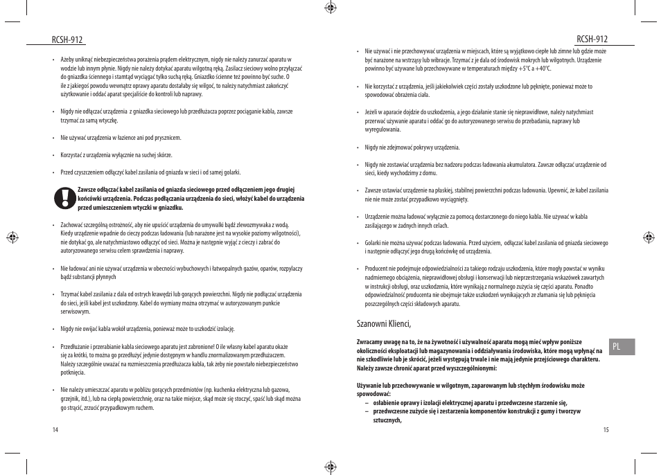 Rcsh-912, Rcsh-912 pl, Szanowni klienci | Dyras RCSH-912 User Manual | Page 8 / 27