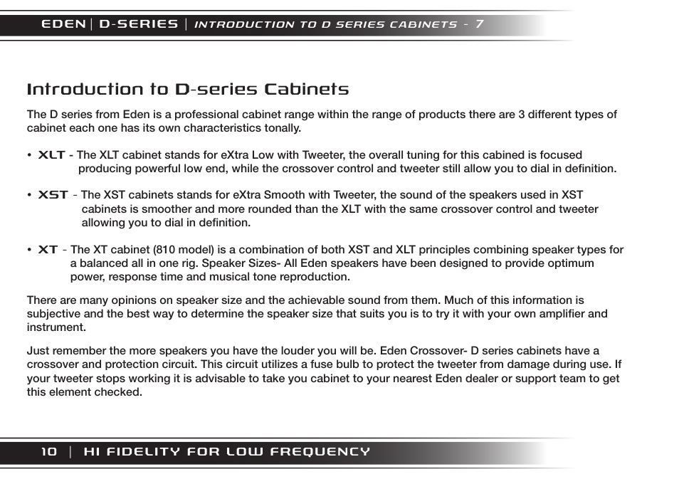 Introduction to d-series cabinets | Eden XT User Manual | Page 10 / 24