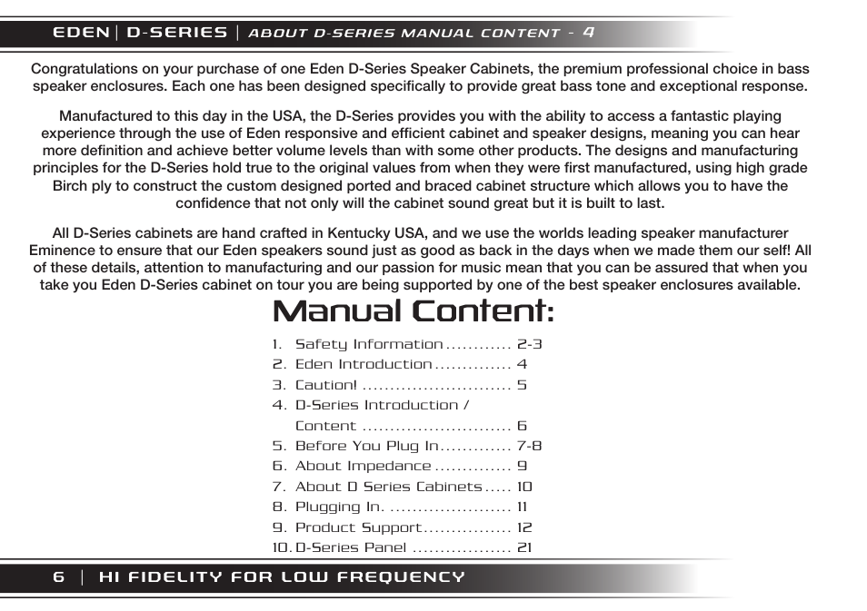 Manual content | Eden XT User Manual | Page 6 / 24