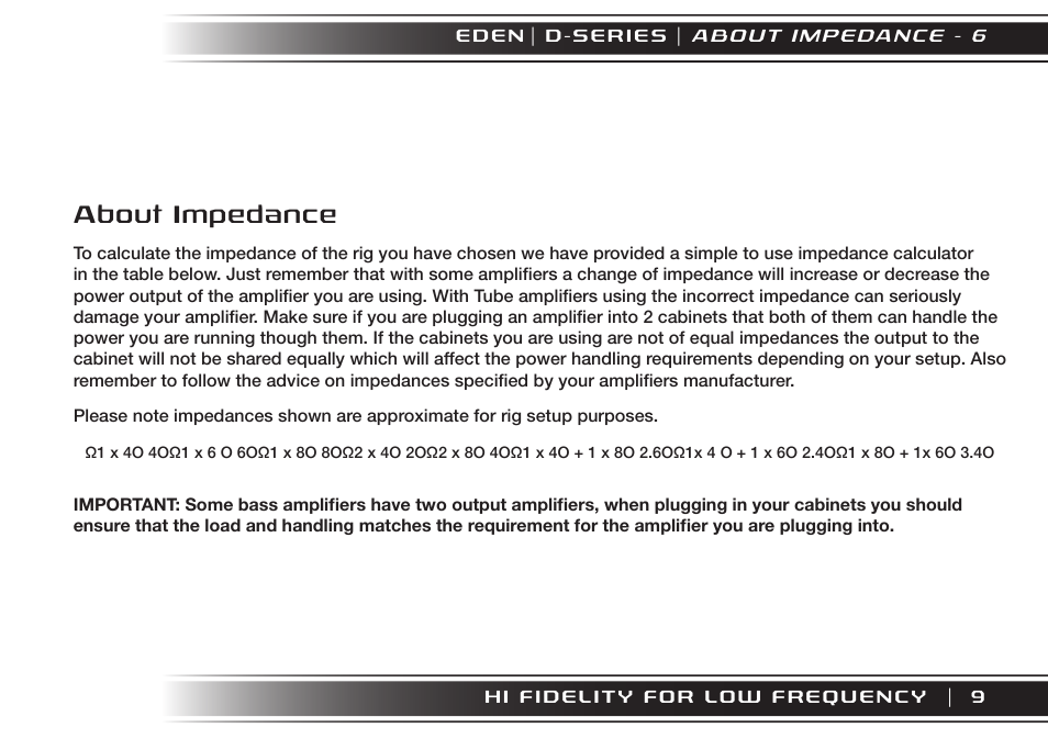 About impedance | Eden XT User Manual | Page 9 / 24