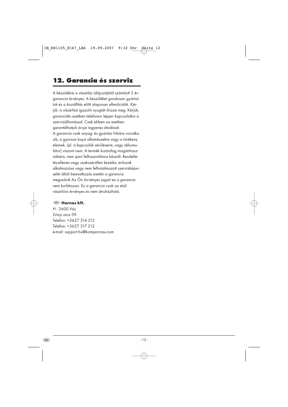 Garancia és szerviz | Bifinett KH 1105 User Manual | Page 14 / 35