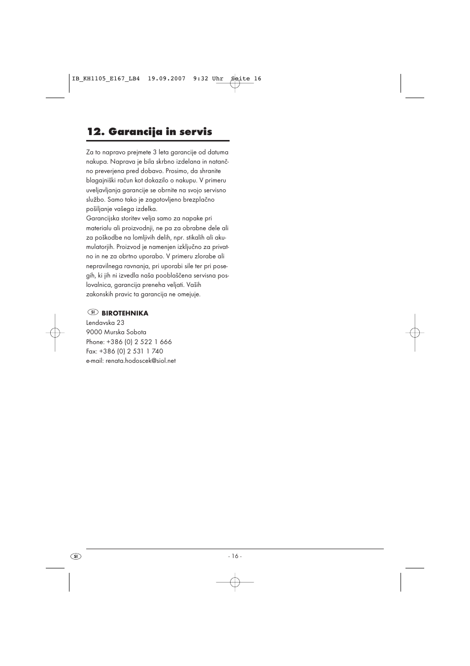Garancija in servis | Bifinett KH 1105 User Manual | Page 18 / 35