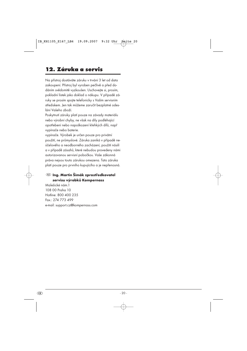 Záruka a servis | Bifinett KH 1105 User Manual | Page 22 / 35