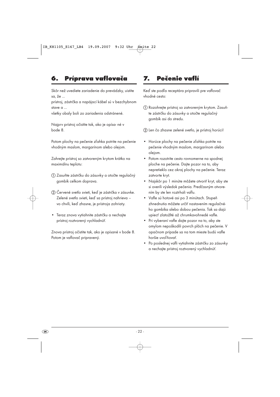 Príprava vaflovača, Pečenie vaflí | Bifinett KH 1105 User Manual | Page 24 / 35