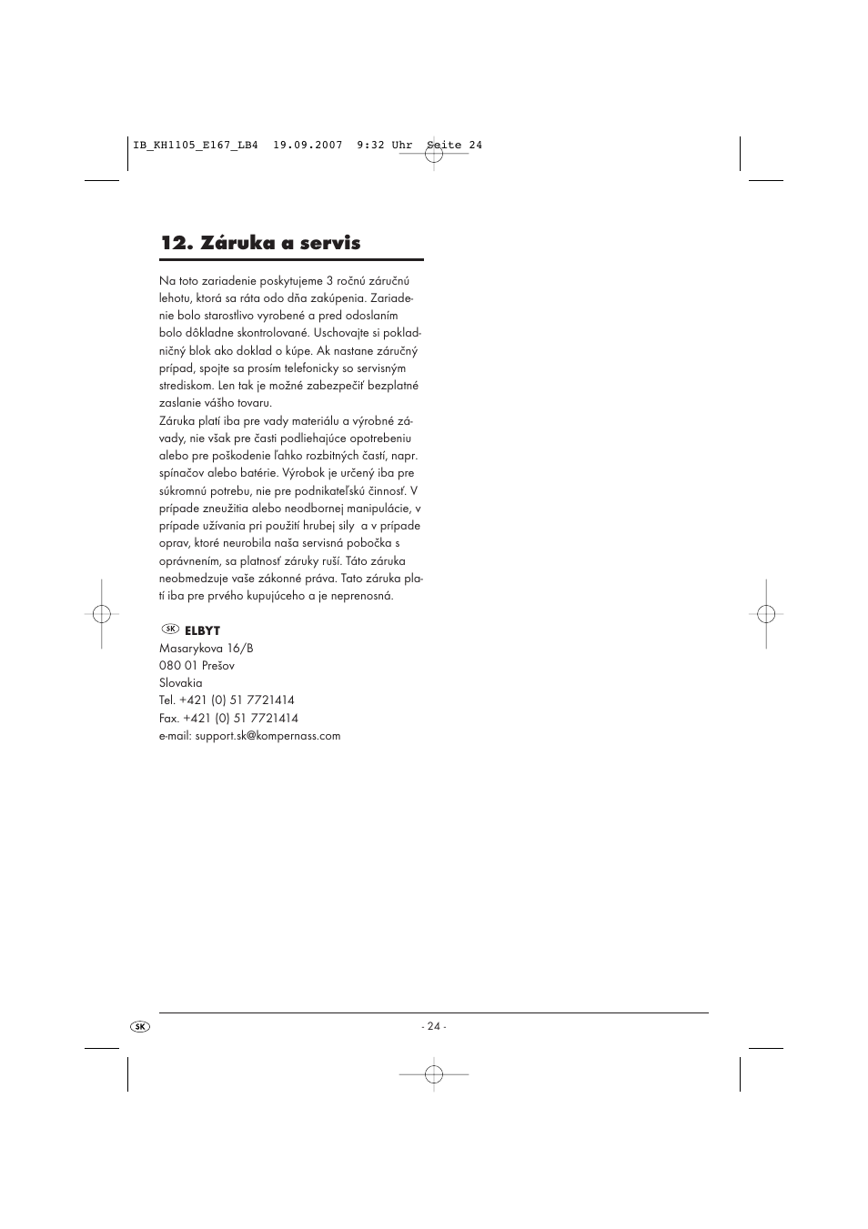 Záruka a servis | Bifinett KH 1105 User Manual | Page 26 / 35