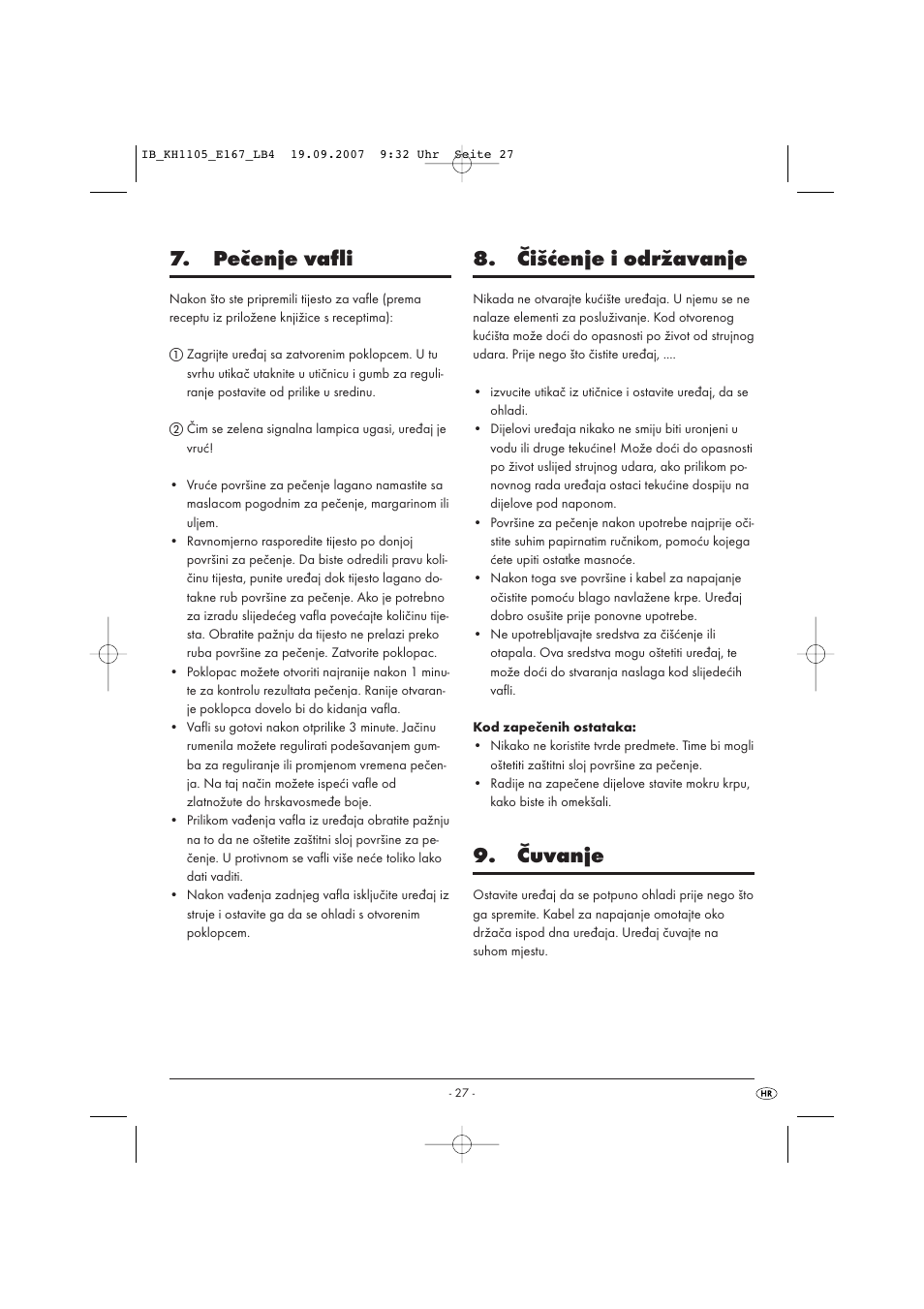Pečenje vafli, Čišćenje i održavanje, Čuvanje | Bifinett KH 1105 User Manual | Page 29 / 35