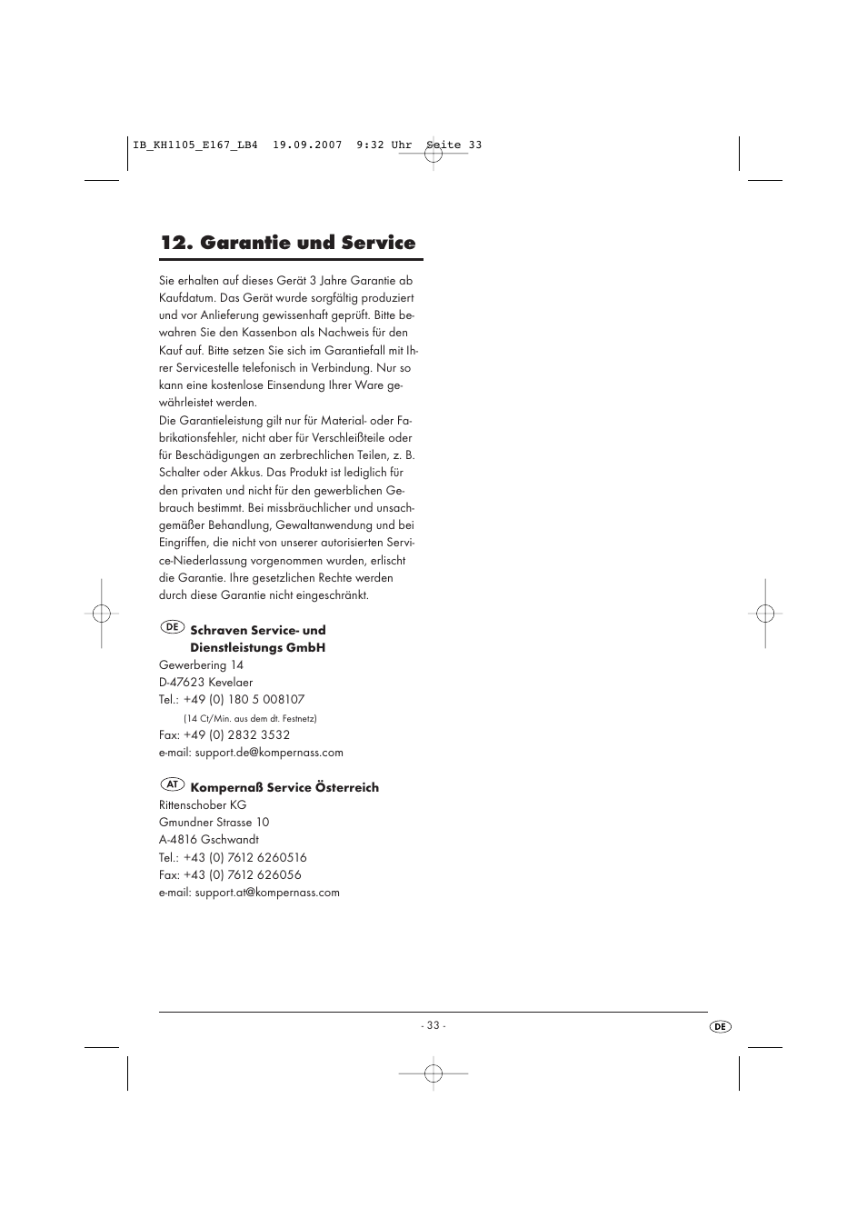 Garantie und service | Bifinett KH 1105 User Manual | Page 35 / 35