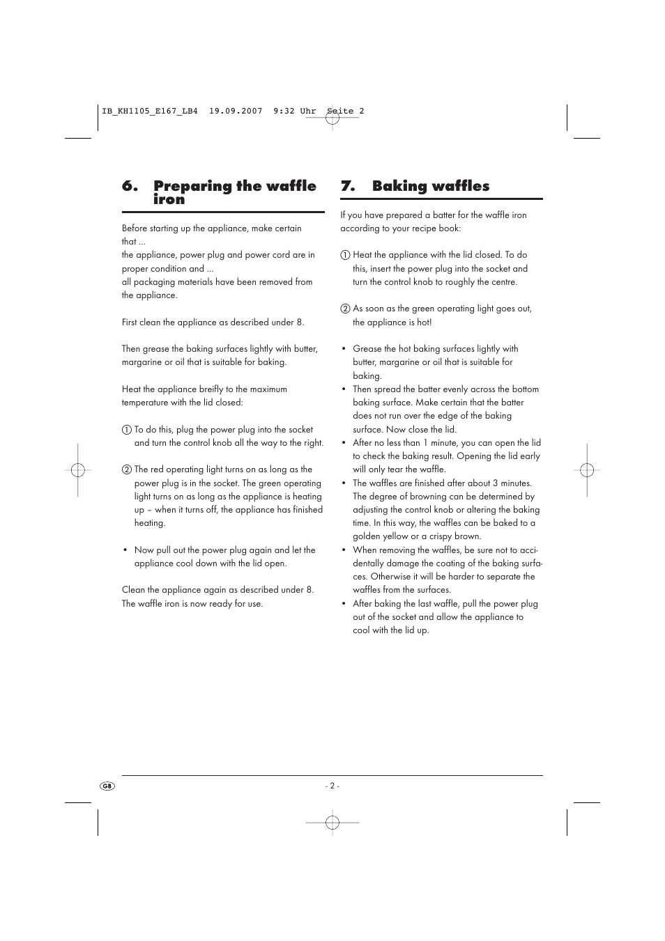 Preparing the waffle iron, Baking waffles | Bifinett KH 1105 User Manual | Page 4 / 35