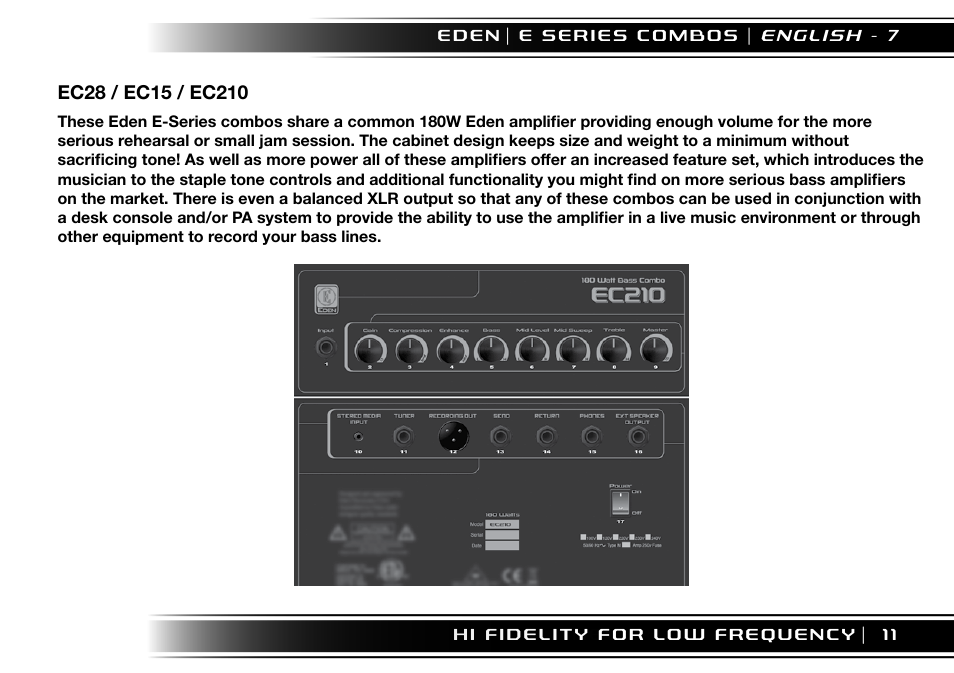 Eden EC210 User Manual | Page 11 / 72