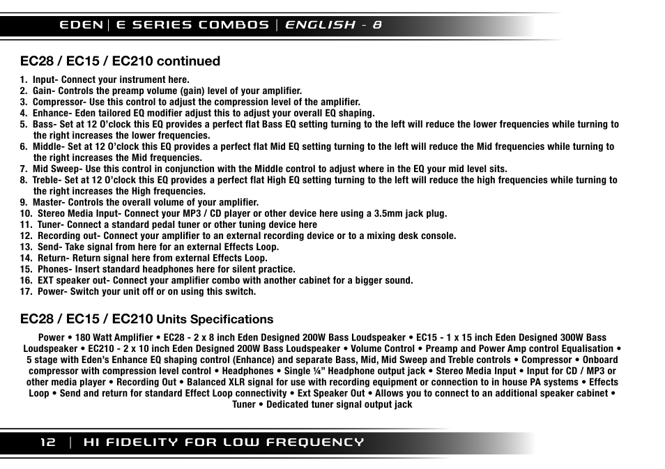 Eden EC210 User Manual | Page 12 / 72
