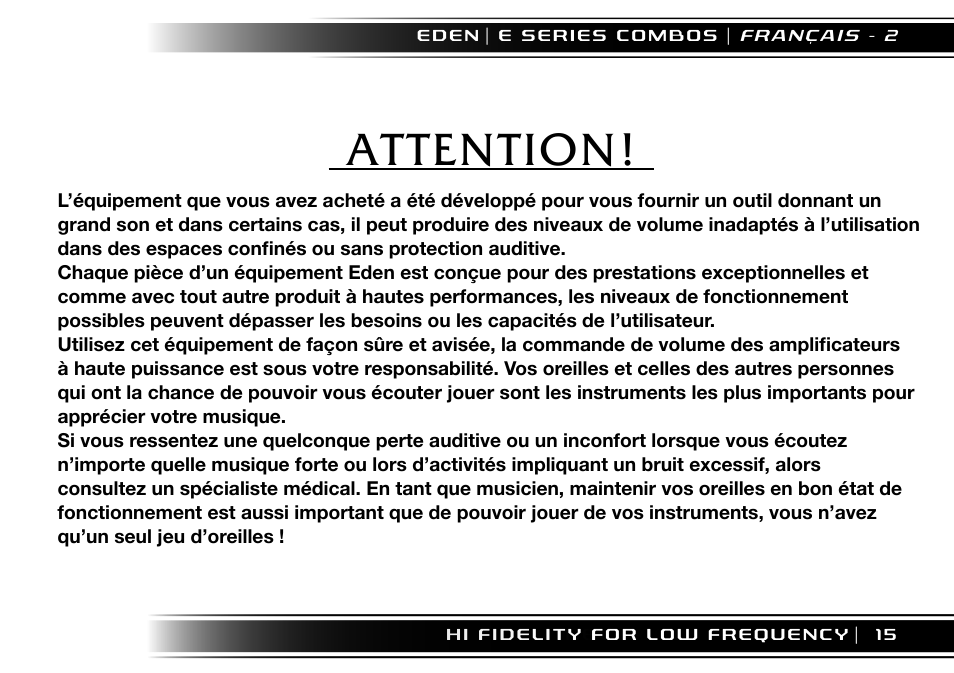 Attention | Eden EC210 User Manual | Page 15 / 72