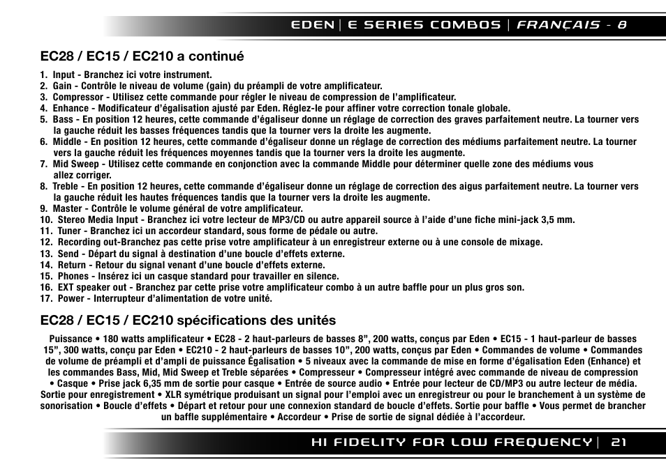 Eden EC210 User Manual | Page 21 / 72