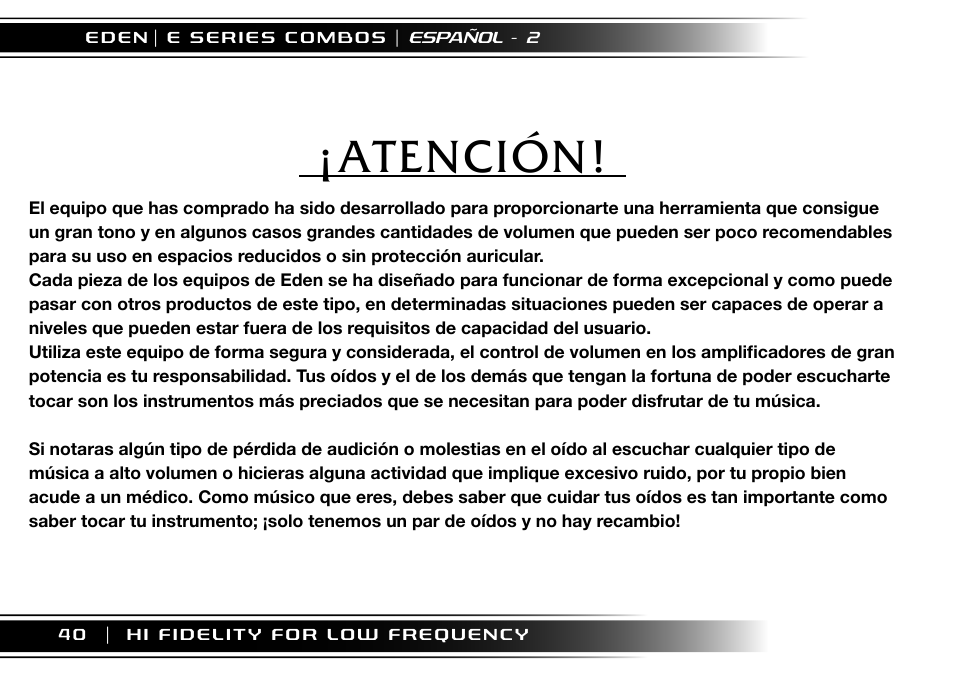Atención | Eden EC210 User Manual | Page 40 / 72