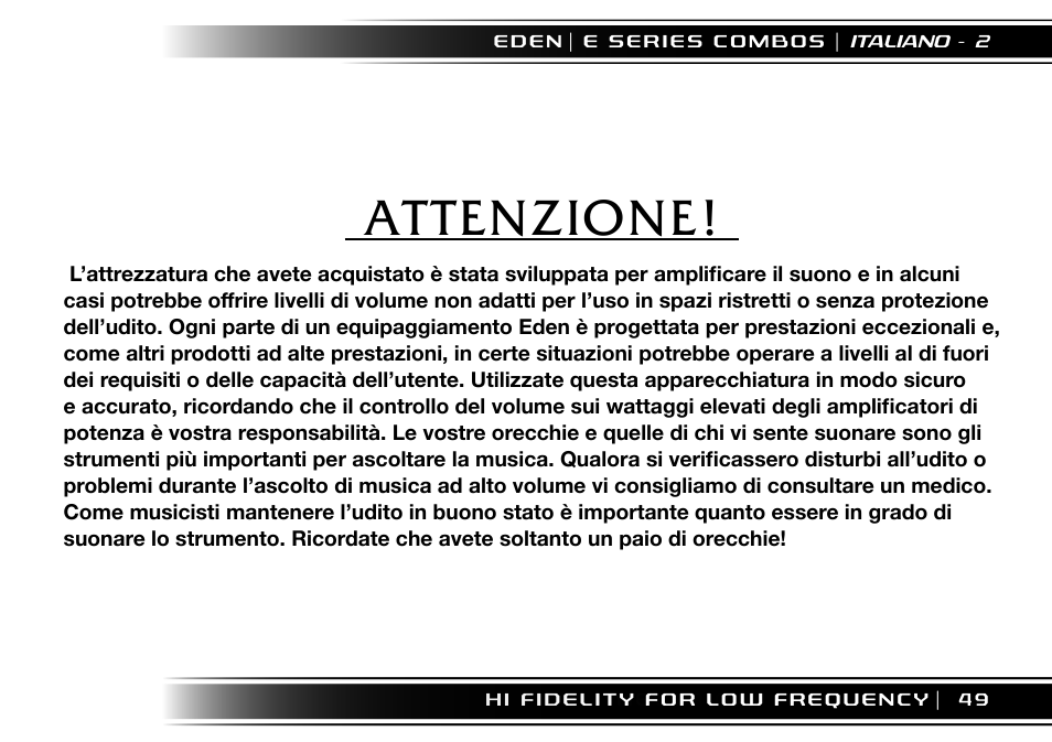 Attenzione | Eden EC210 User Manual | Page 49 / 72