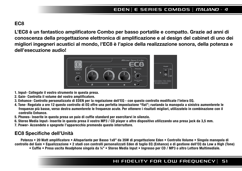 Ec8 specifiche dell’unità | Eden EC210 User Manual | Page 51 / 72