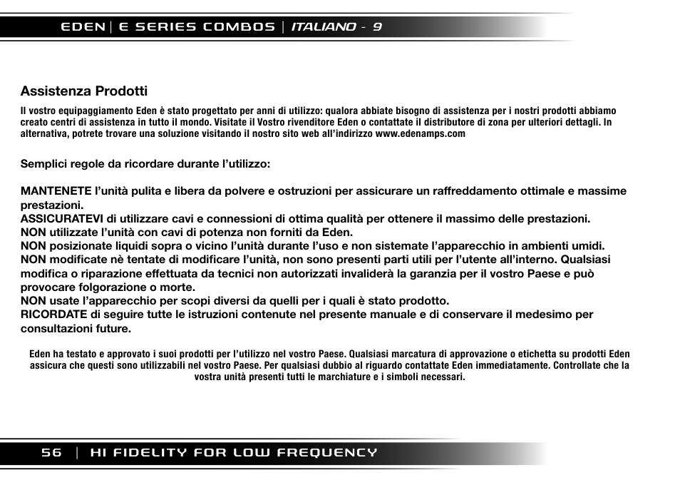 Assistenza prodotti | Eden EC210 User Manual | Page 56 / 72