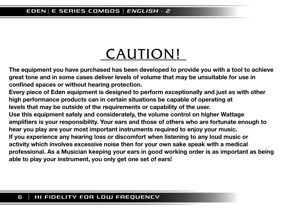 Caution | Eden EC210 User Manual | Page 6 / 72