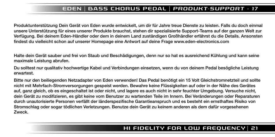 Eden I90 Pedal User Manual | Page 21 / 28