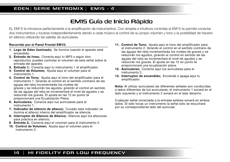 Em15 guía de inicio rápido | Eden EM275 User Manual | Page 14 / 44