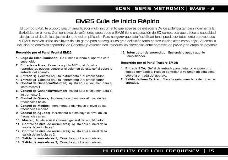 Em25 guía de inicio rápido | Eden EM275 User Manual | Page 15 / 44