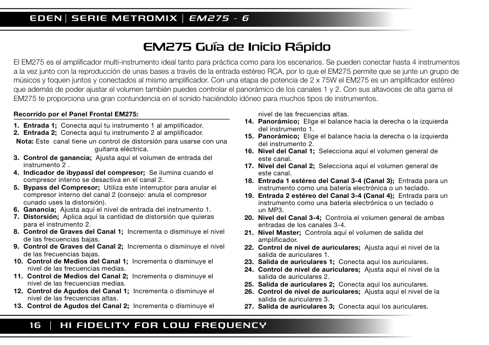 Em275 guía de inicio rápido | Eden EM275 User Manual | Page 16 / 44