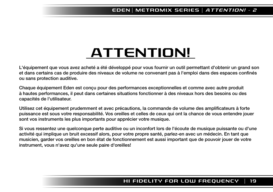 Attention | Eden EM275 User Manual | Page 19 / 44