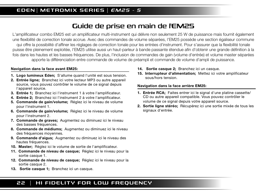 Guide de prise en main de l'em25 | Eden EM275 User Manual | Page 22 / 44