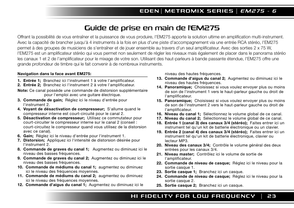 Guide de prise en main de l'em275 | Eden EM275 User Manual | Page 23 / 44