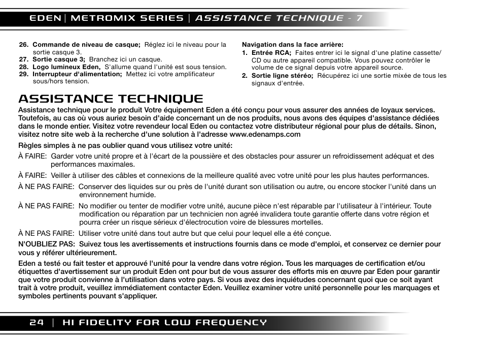 Assistance technique | Eden EM275 User Manual | Page 24 / 44