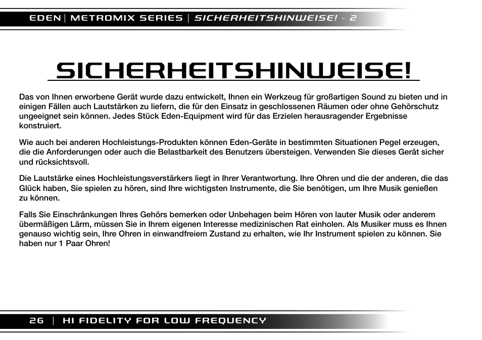 Sicherheitshinweise | Eden EM275 User Manual | Page 26 / 44