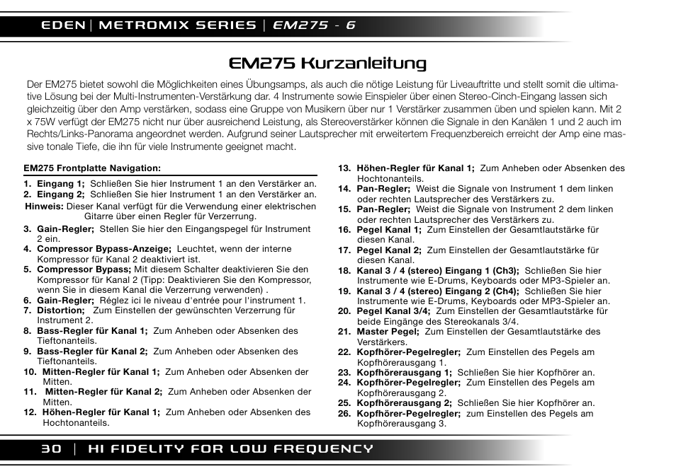 Em275 kurzanleitung | Eden EM275 User Manual | Page 30 / 44