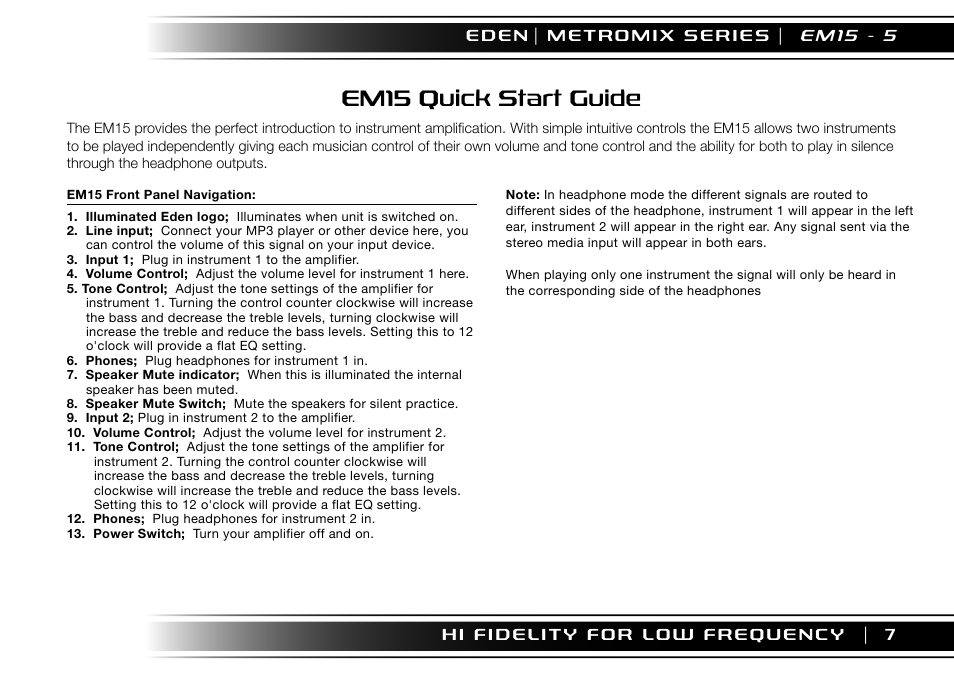 Em15 quick start guide | Eden EM275 User Manual | Page 7 / 44