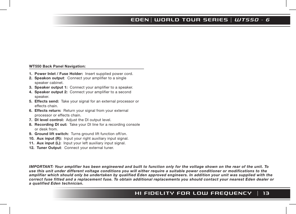 W t 5 5 0 - 6 | Eden WT800 User Manual | Page 13 / 68