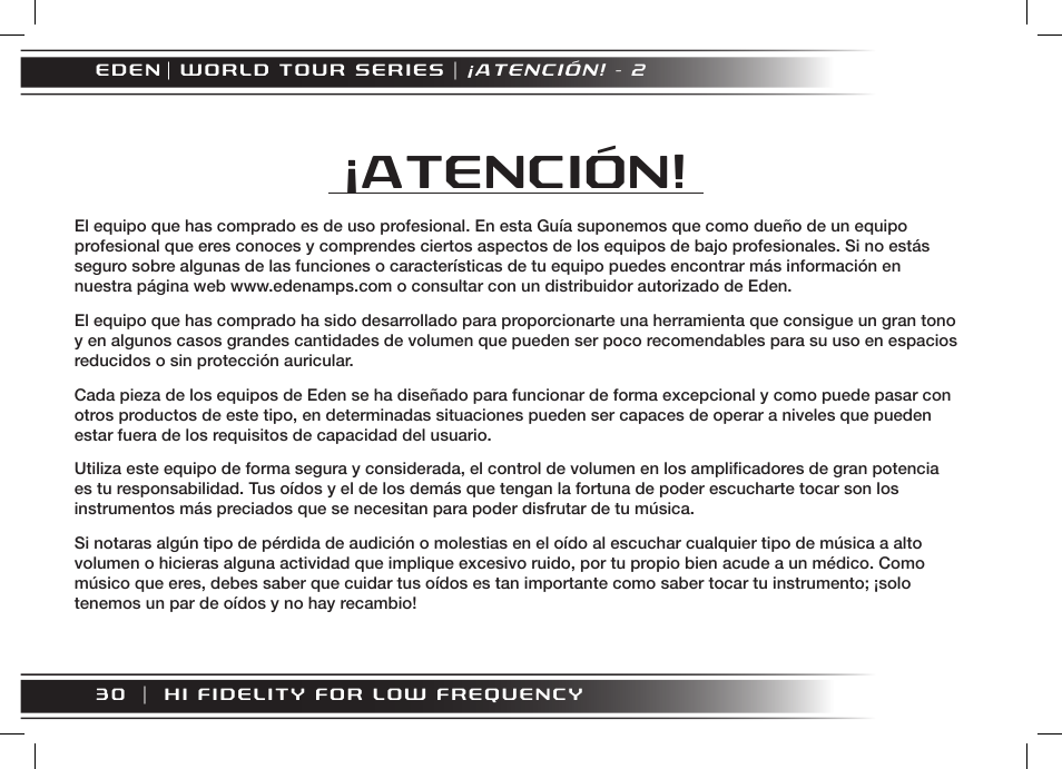 Atención | Eden WT800 User Manual | Page 18 / 68