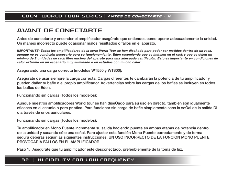 Avant de conectarte | Eden WT800 User Manual | Page 20 / 68