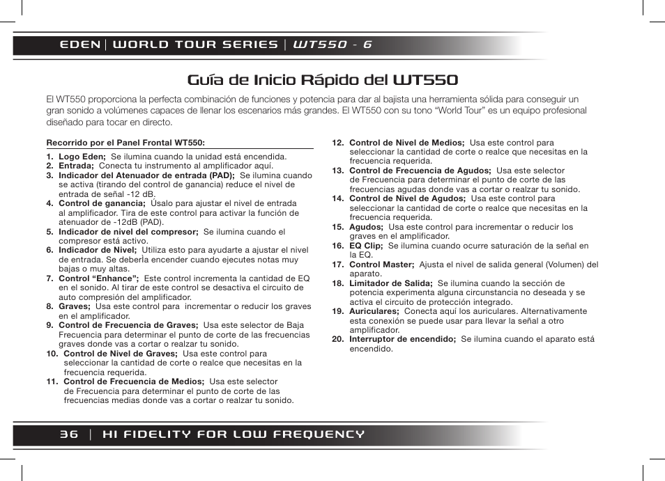 Guía de inicio rápido del wt550, W t 5 5 0 - 6 | Eden WT800 User Manual | Page 24 / 68