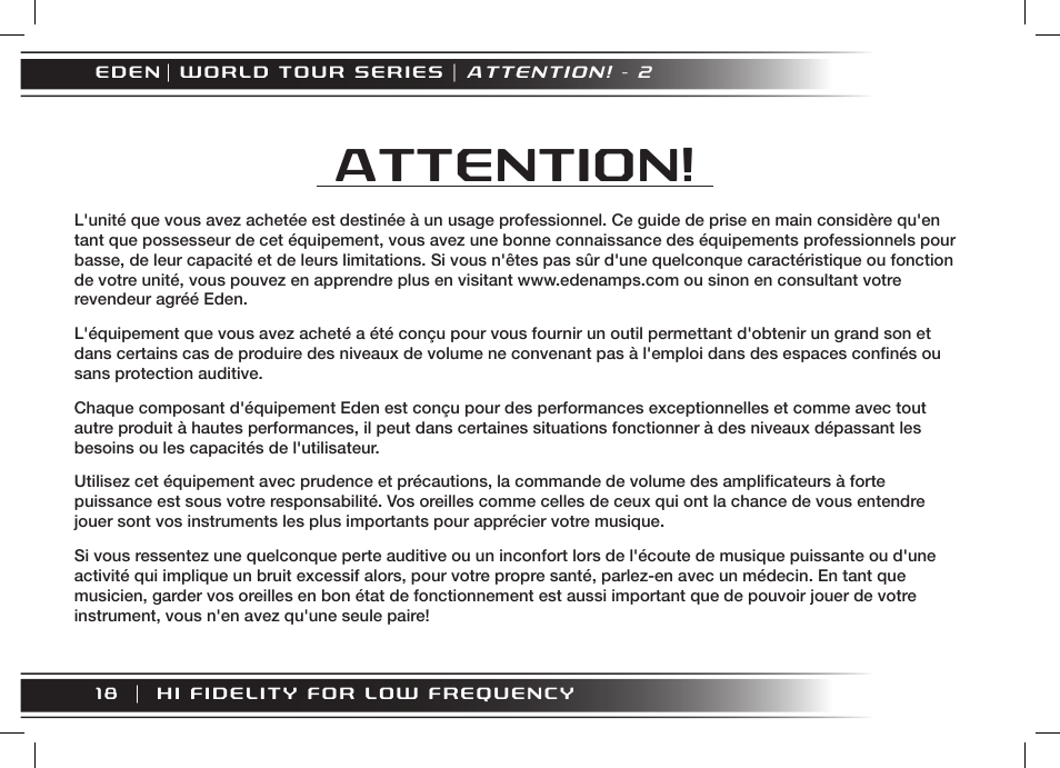 Attention | Eden WT800 User Manual | Page 30 / 68