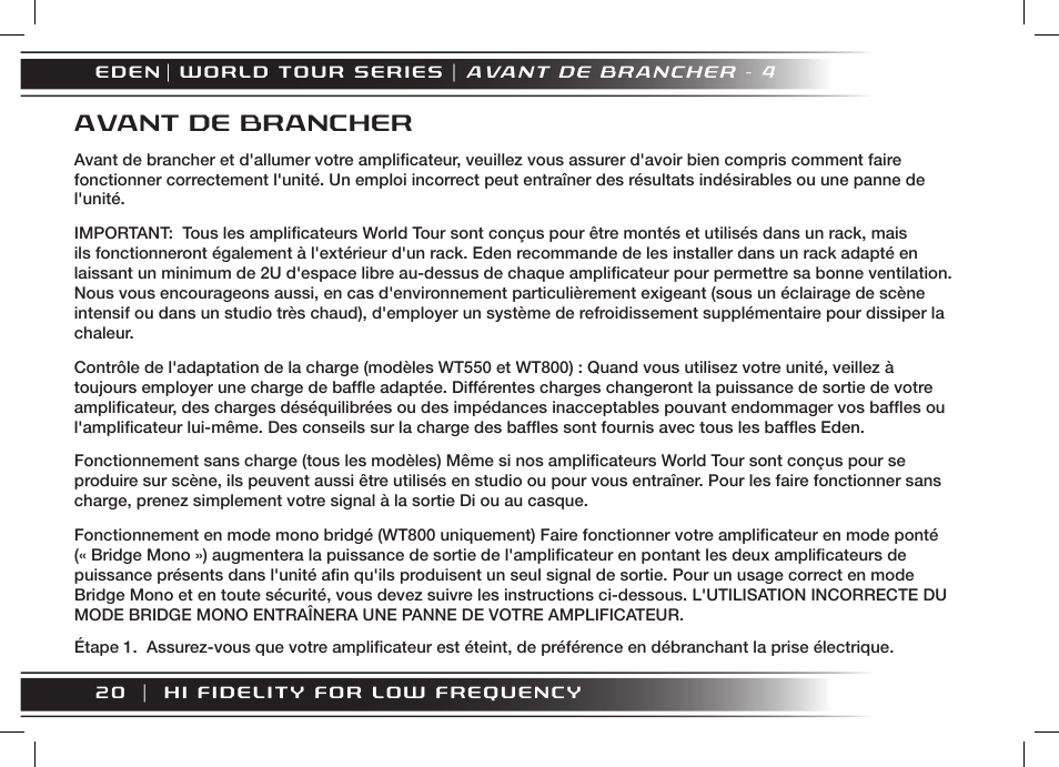 Avant de brancher | Eden WT800 User Manual | Page 32 / 68