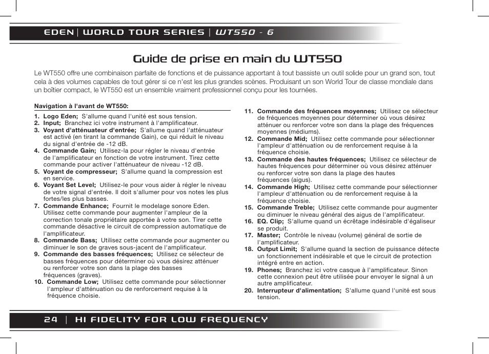 Guide de prise en main du wt550, W t 5 5 0 - 6 | Eden WT800 User Manual | Page 36 / 68