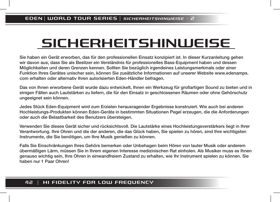 Sicherheitshinweise | Eden WT800 User Manual | Page 42 / 68