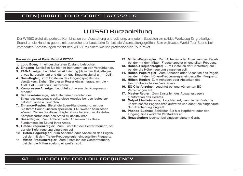 Wt550 kurzanleitung, W t 5 5 0 - 6 | Eden WT800 User Manual | Page 48 / 68