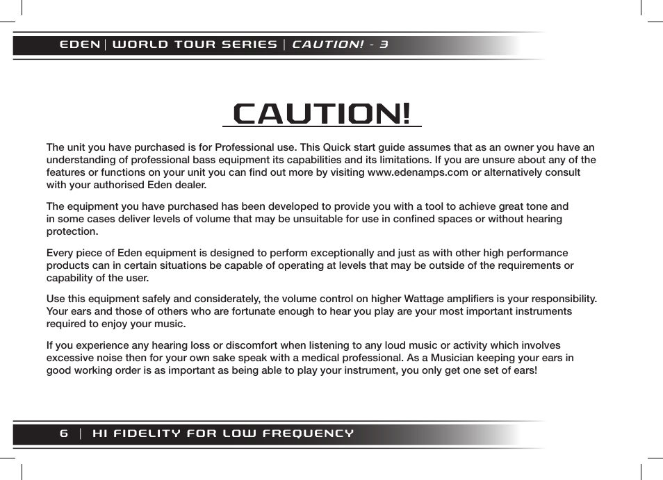 Caution | Eden WT800 User Manual | Page 6 / 68