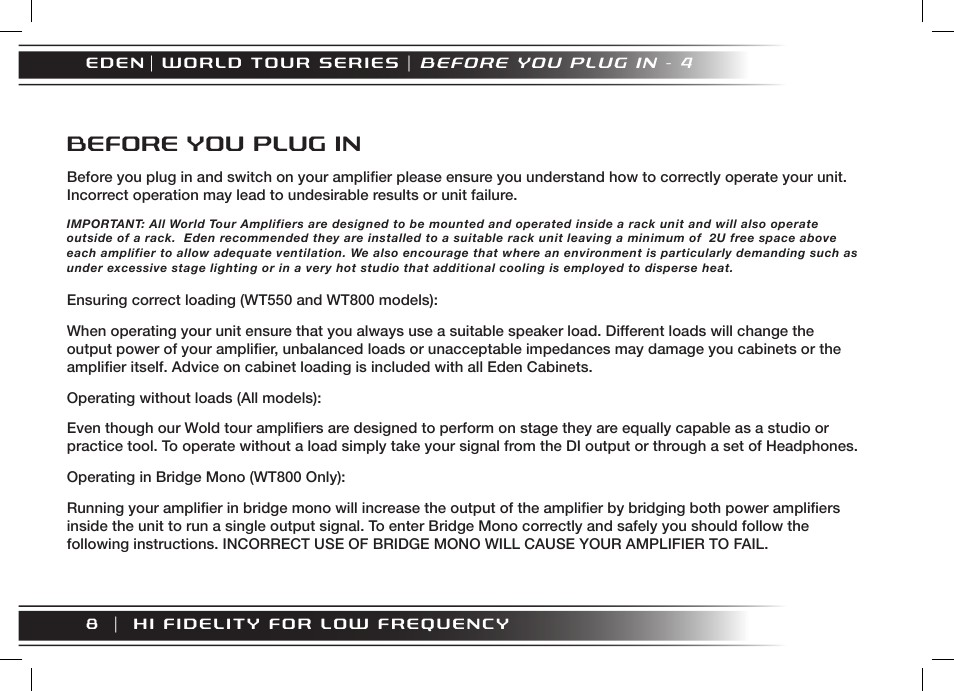 Before you plug in | Eden WT800 User Manual | Page 8 / 68